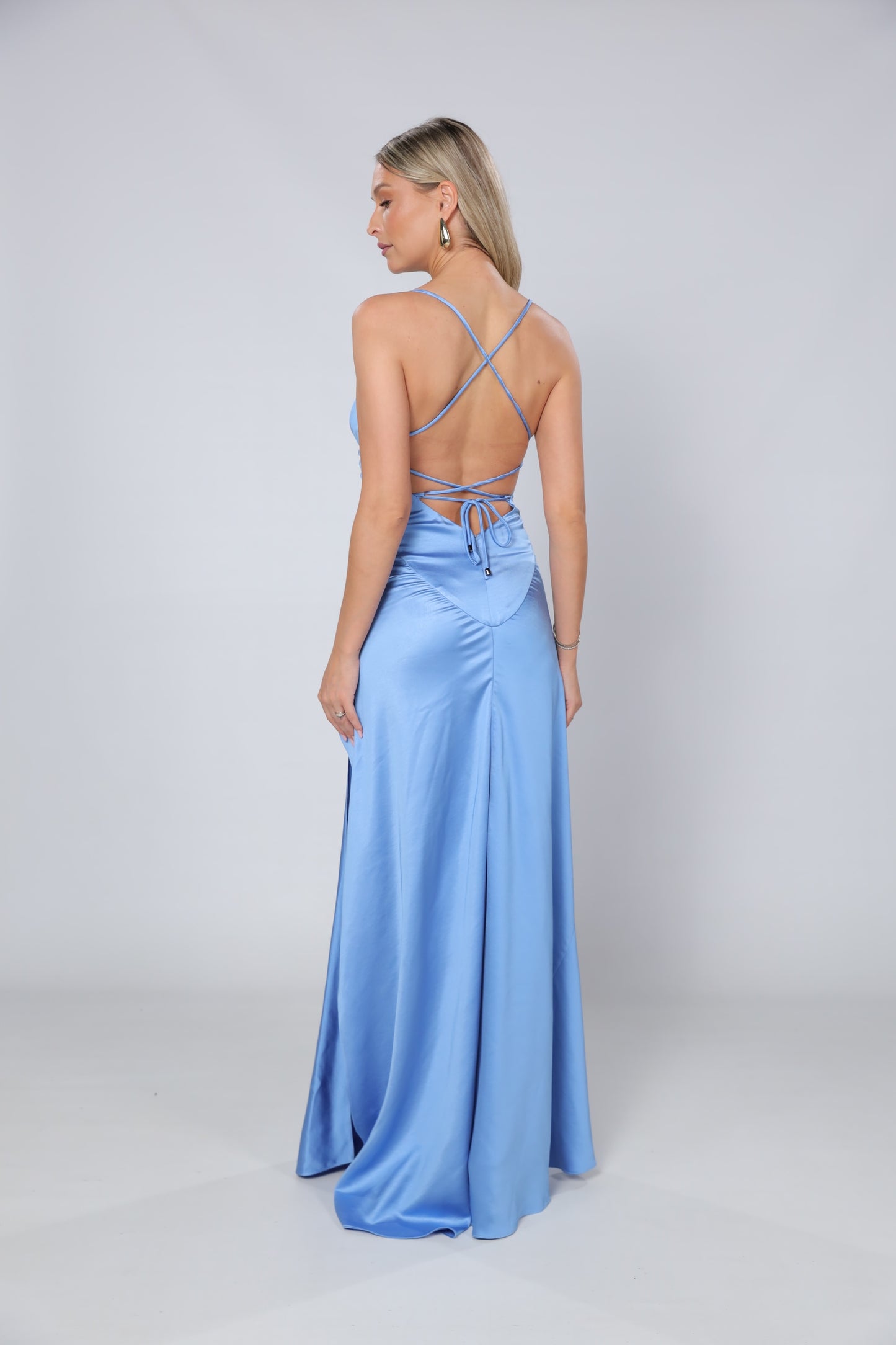 Seville Satin Maxi Dress In Blue