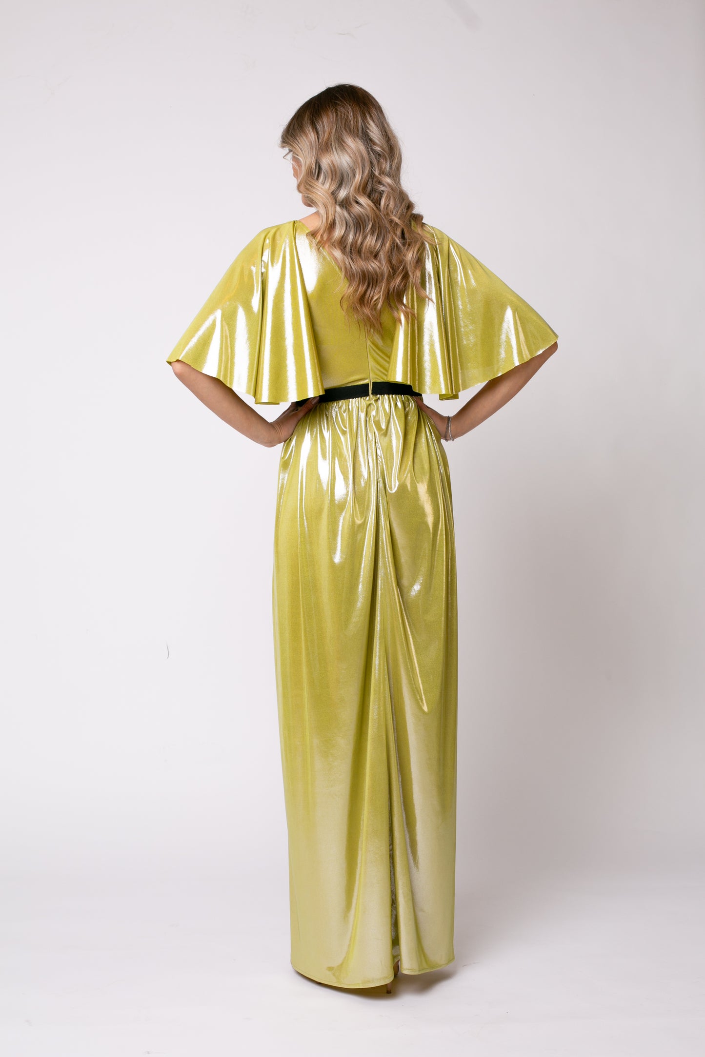Florence Metallic Jersey Maxi Dress in Green
