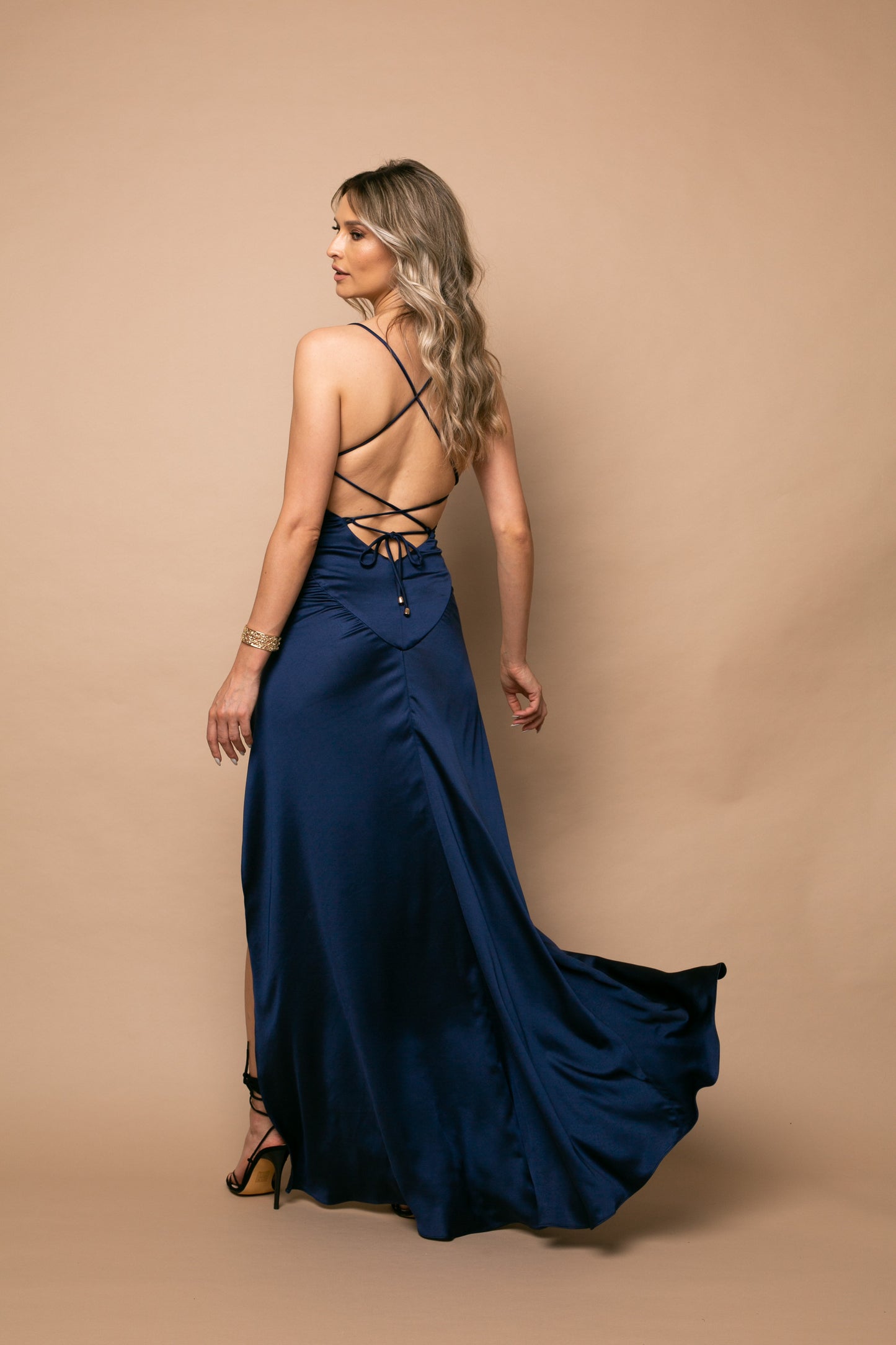 Seville Satin Maxi Dress In Navy