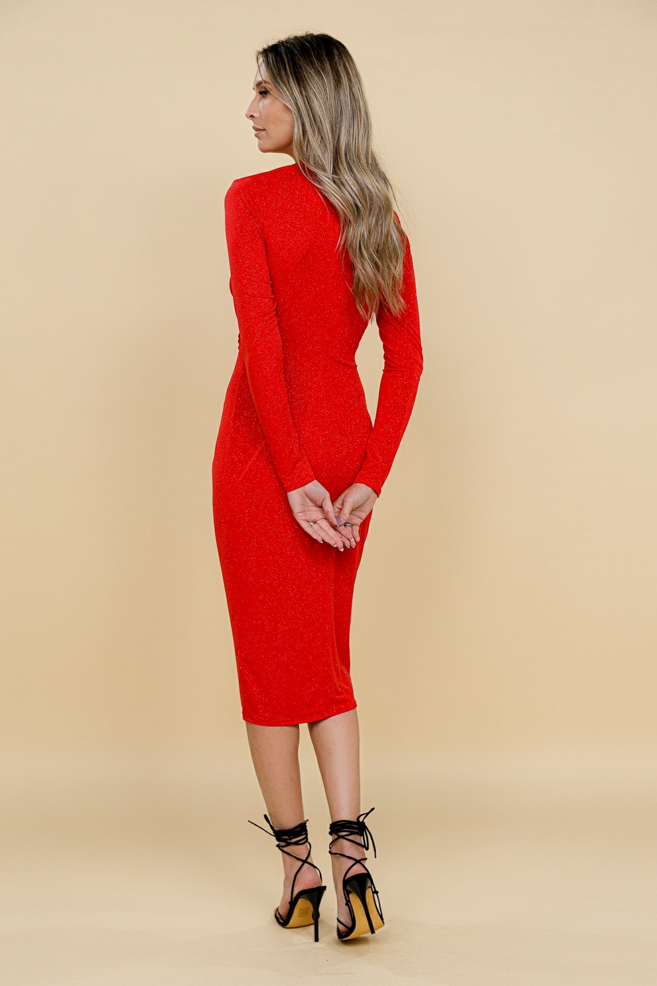 Mallorca Lurex Jersey Midi Dress in Red