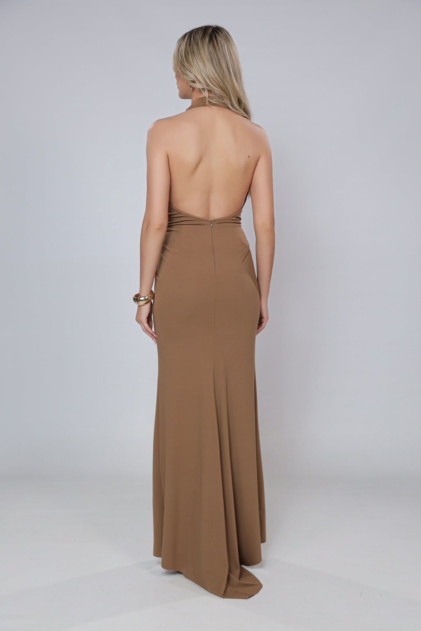 Mallorca Jersey Open back Maxi Dress in Mocha