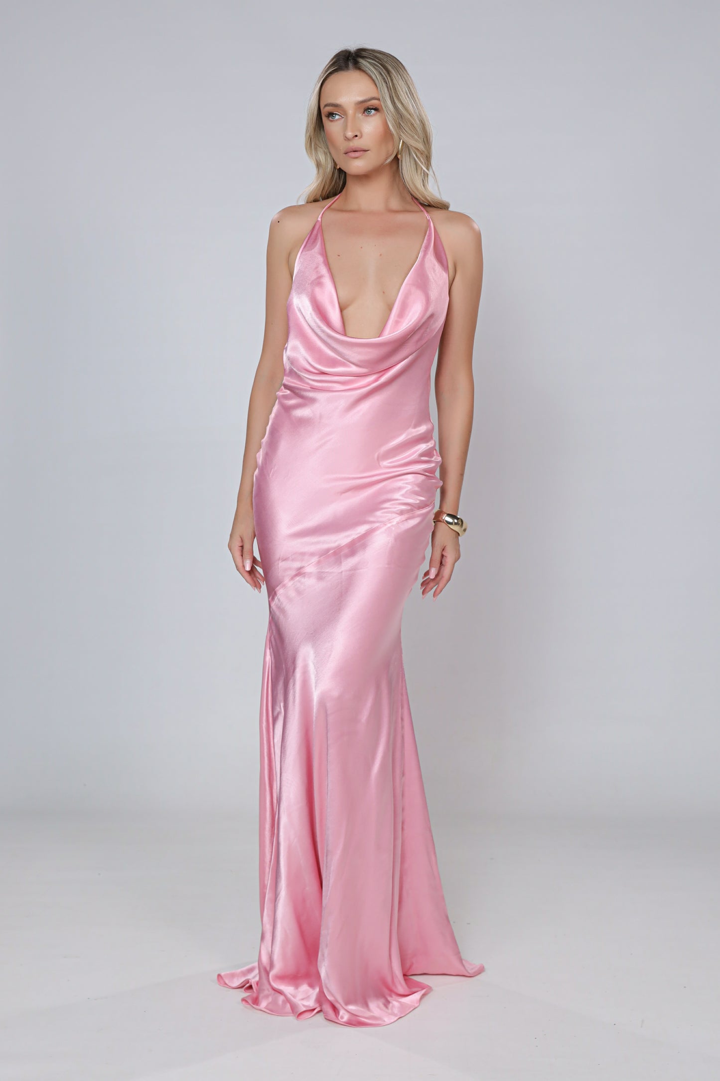 Ibiza Satin Maxi Dress In Pink
