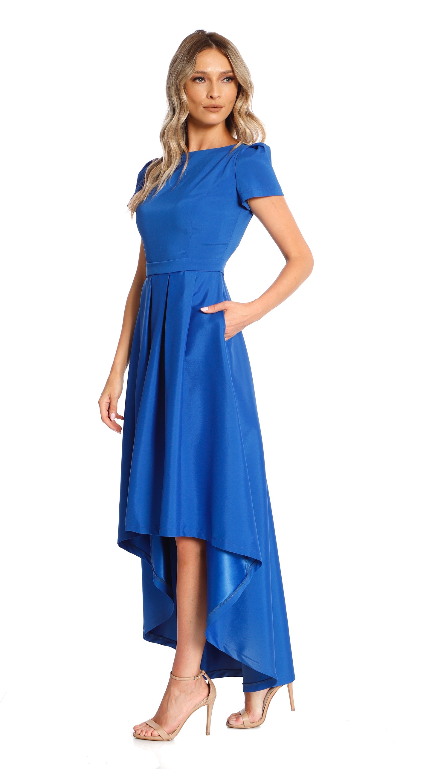 New York Classic Asymmetrical Dress With Pockets In Royal Blue