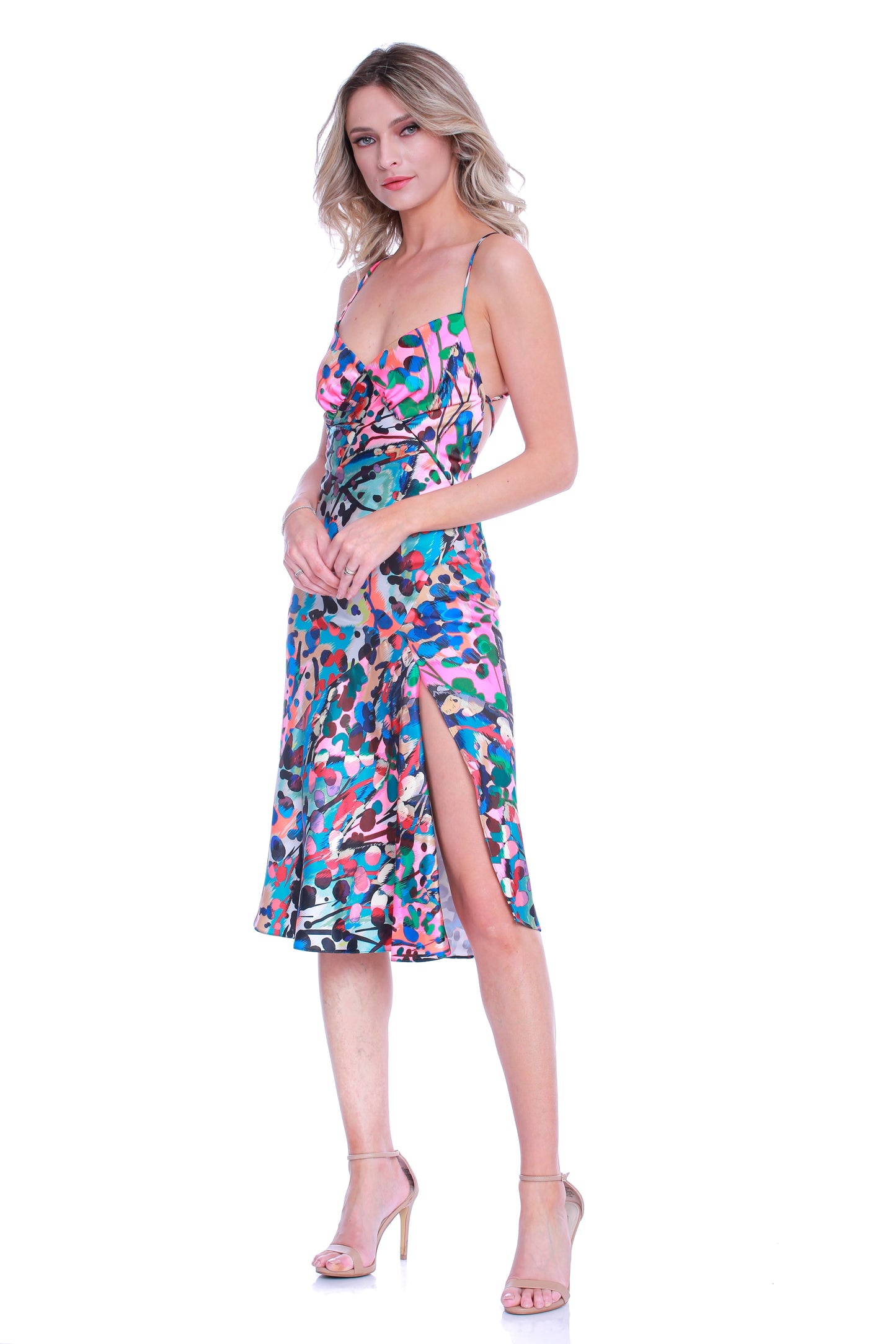 Seville Satin Midi Dress in Barcelona Print