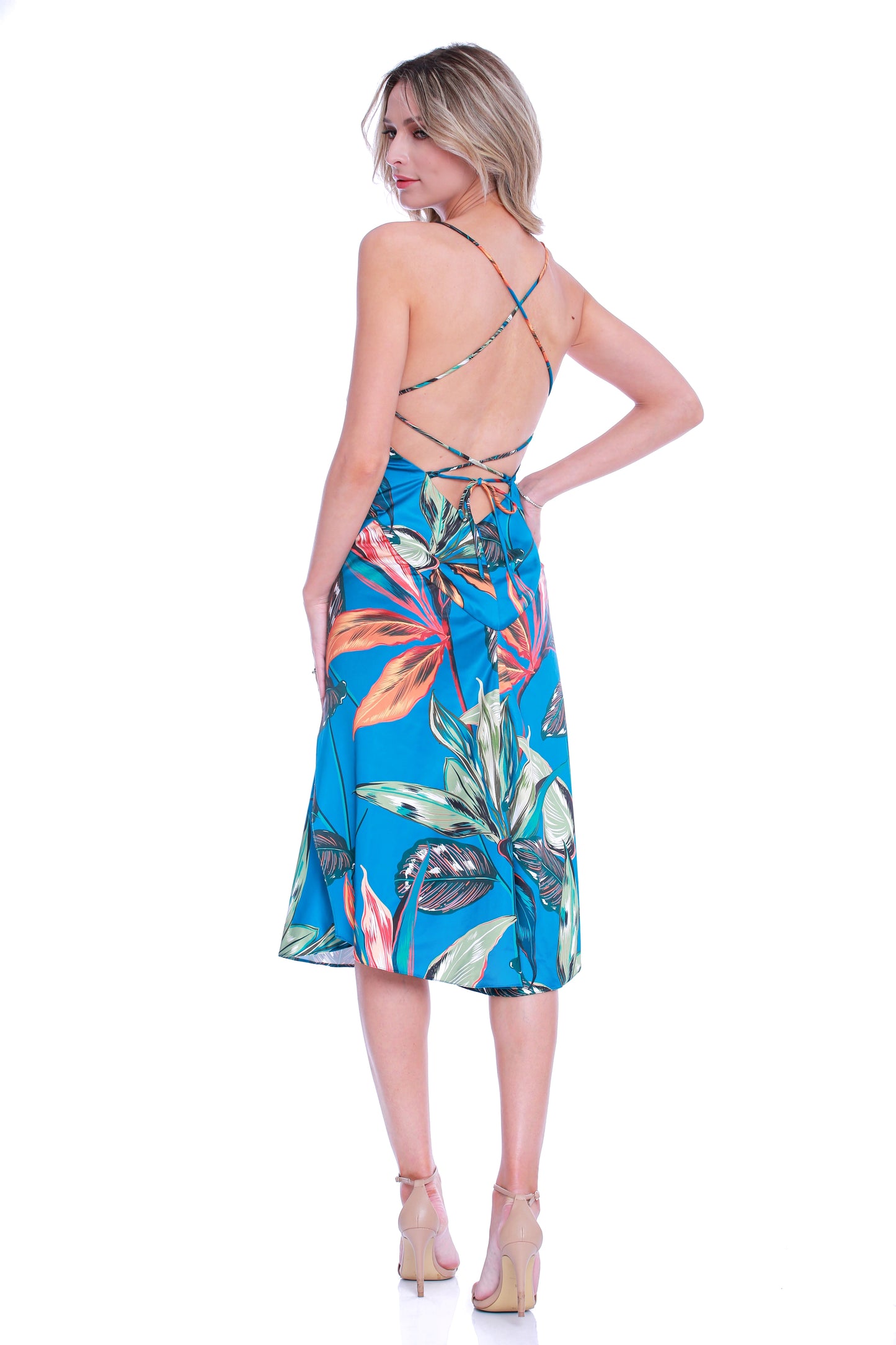 Seville Satin Midi Dress in Costa Rica Print