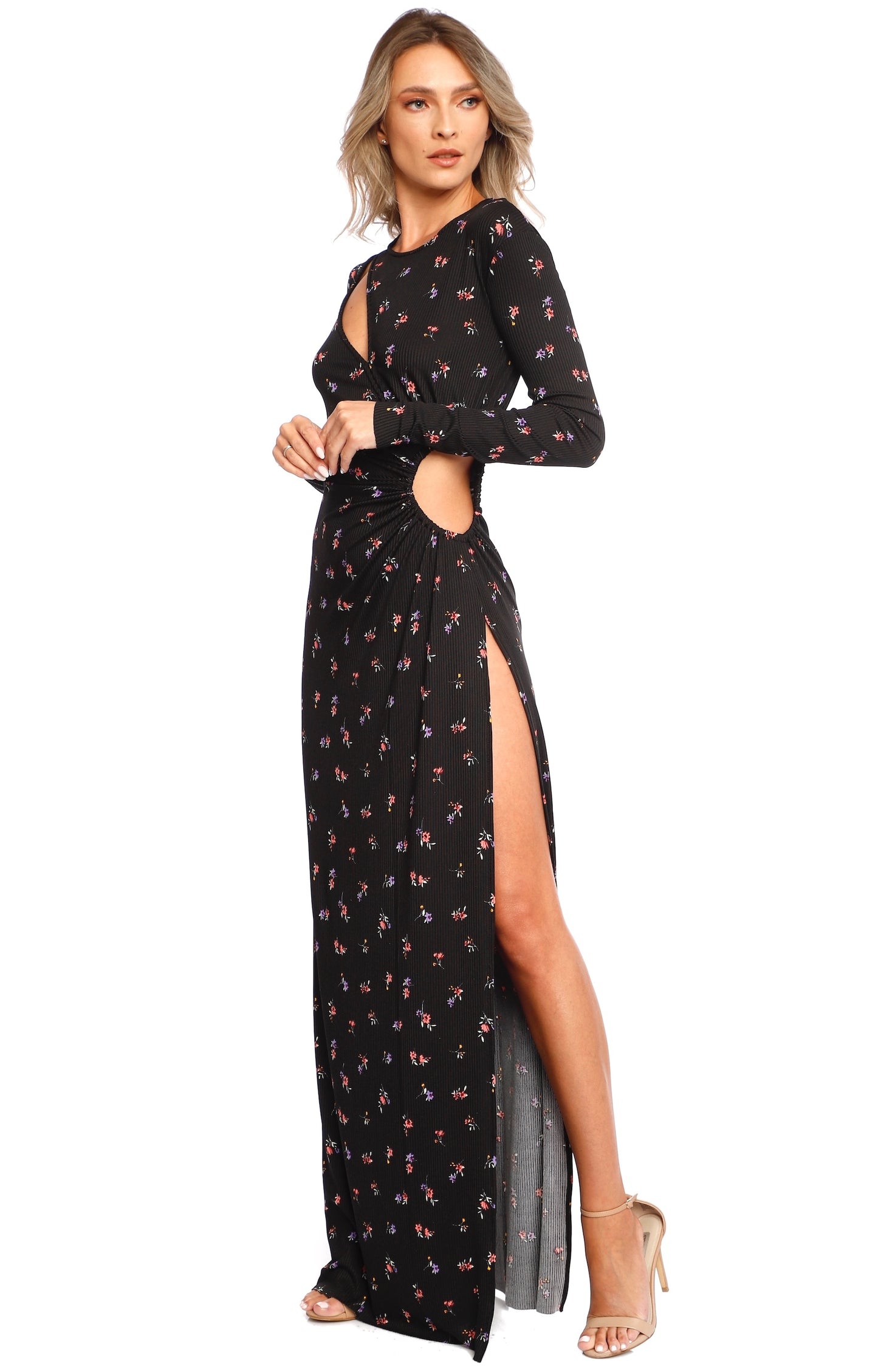 Mykonos Printed Jersey Cut Out Maxi Dresss In Black