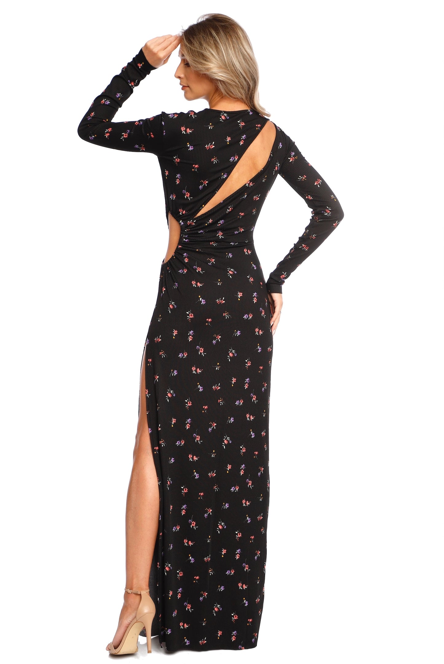 Mykonos Printed Jersey Cut Out Maxi Dresss In Black