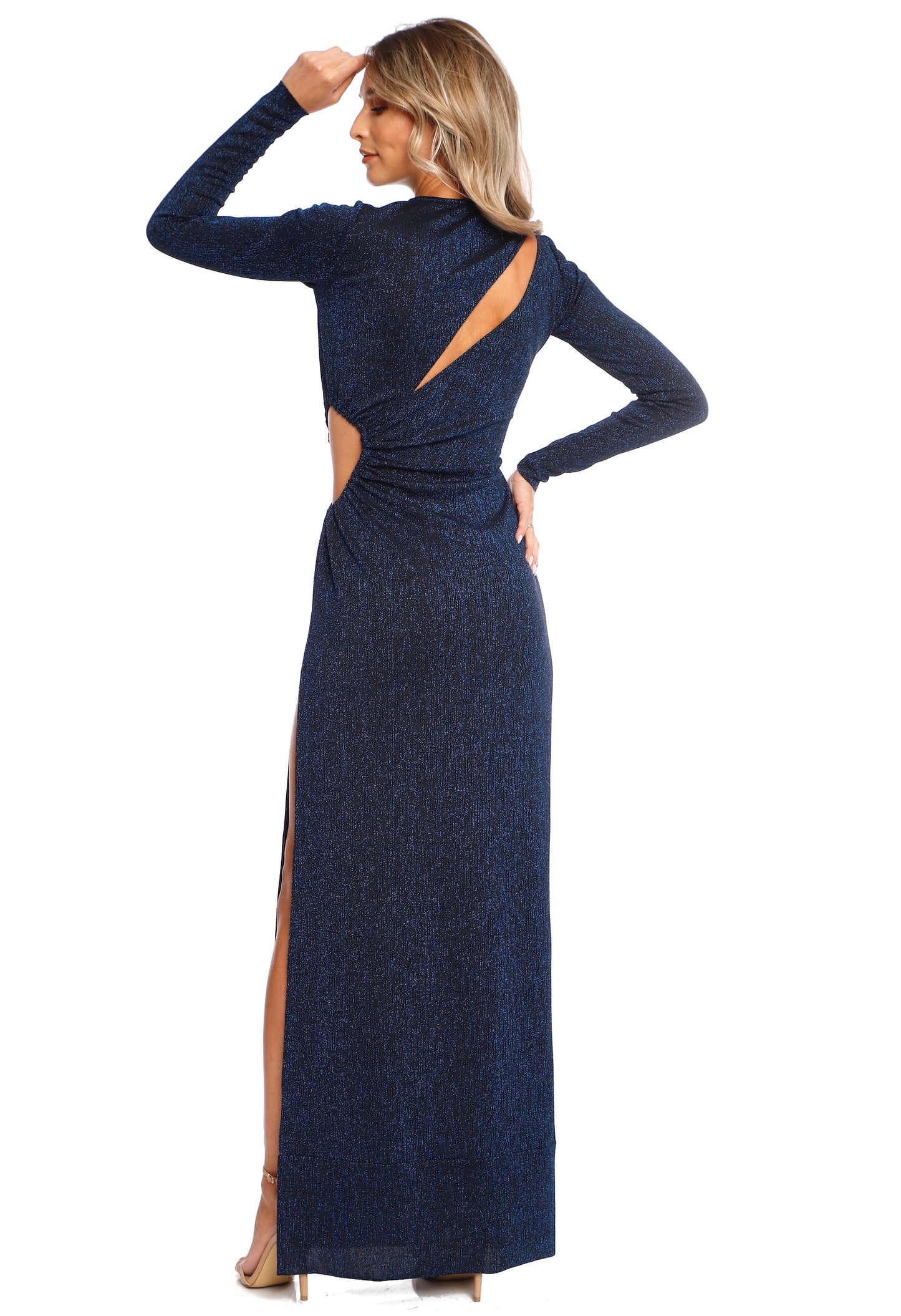 Mykonos Glitter Jersey Cut Out Maxi Dresss In Navy
