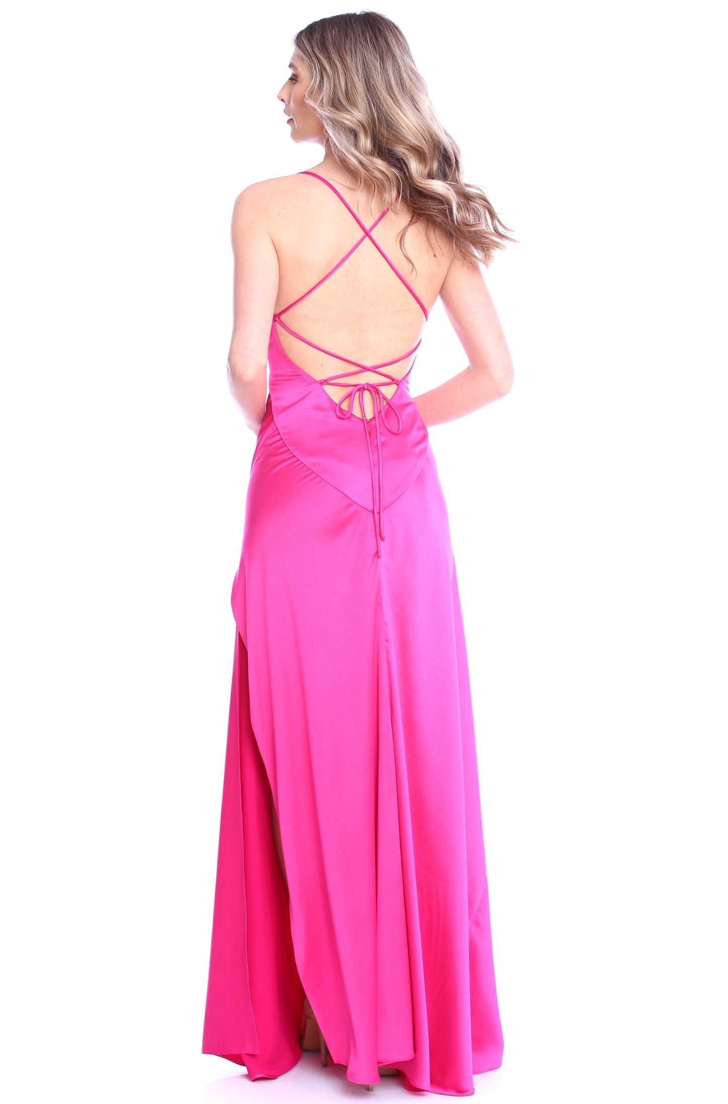 Seville Satin Maxi Dress In Fuchsia