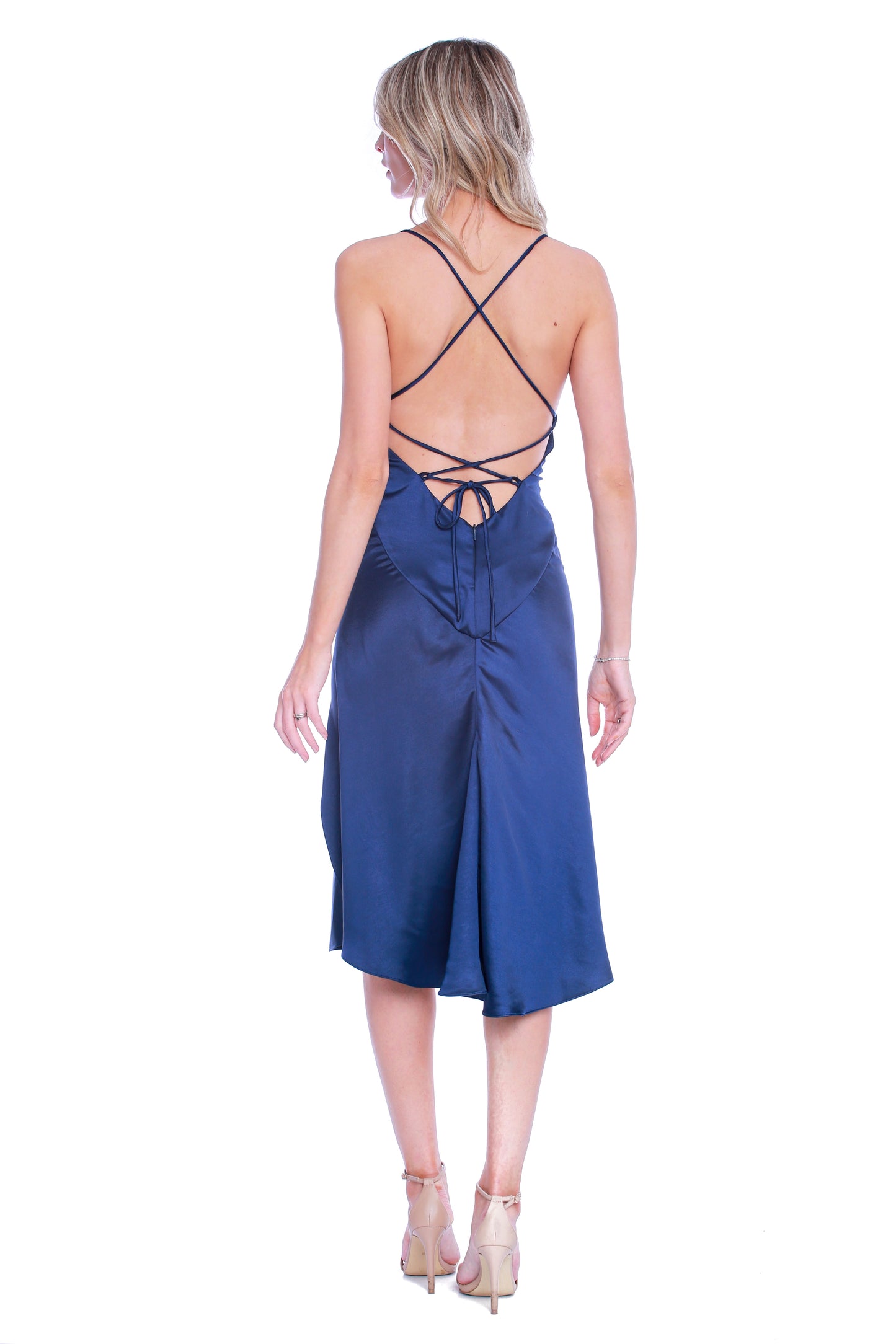 Seville Satin Midi Dress In Navy