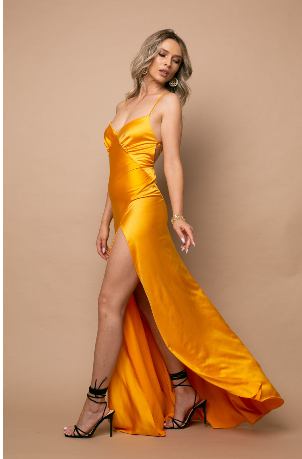 Seville Satin Maxi Dress In Yellow