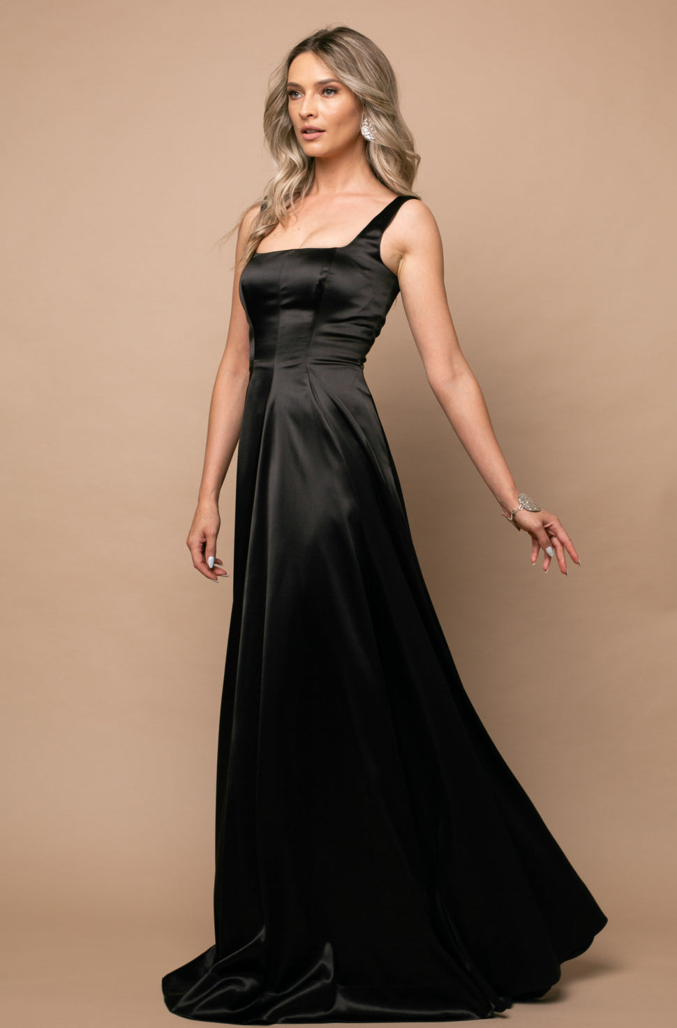 Vienne Maxi Satin Dress in Black