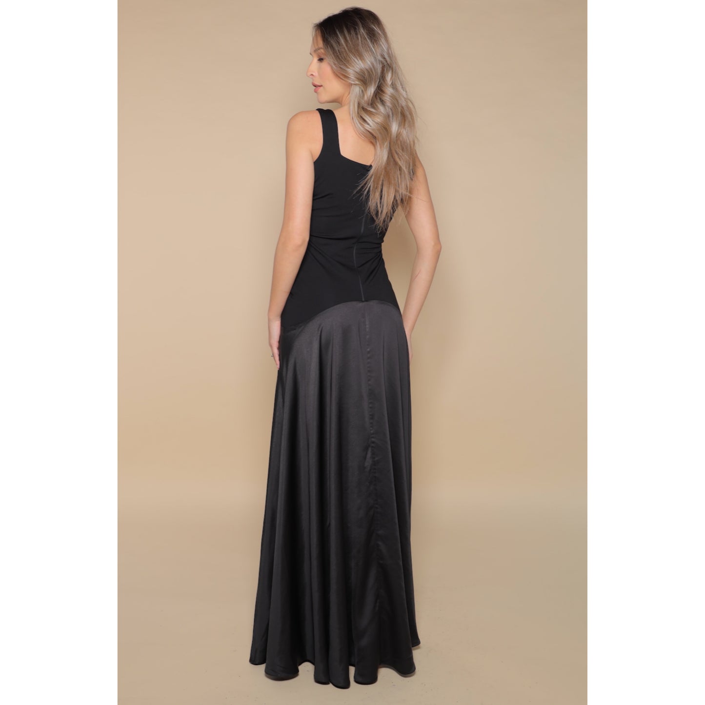 London Jersey Satin Maxi Dress In Black
