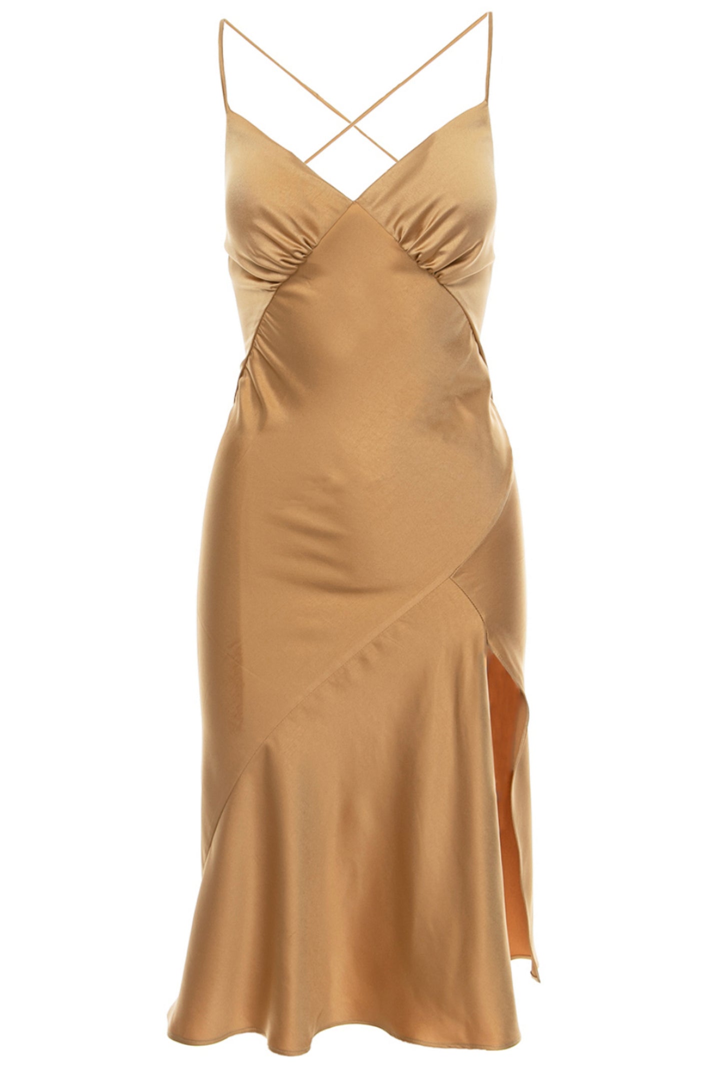 Seville Satin Midi Dress In Golden