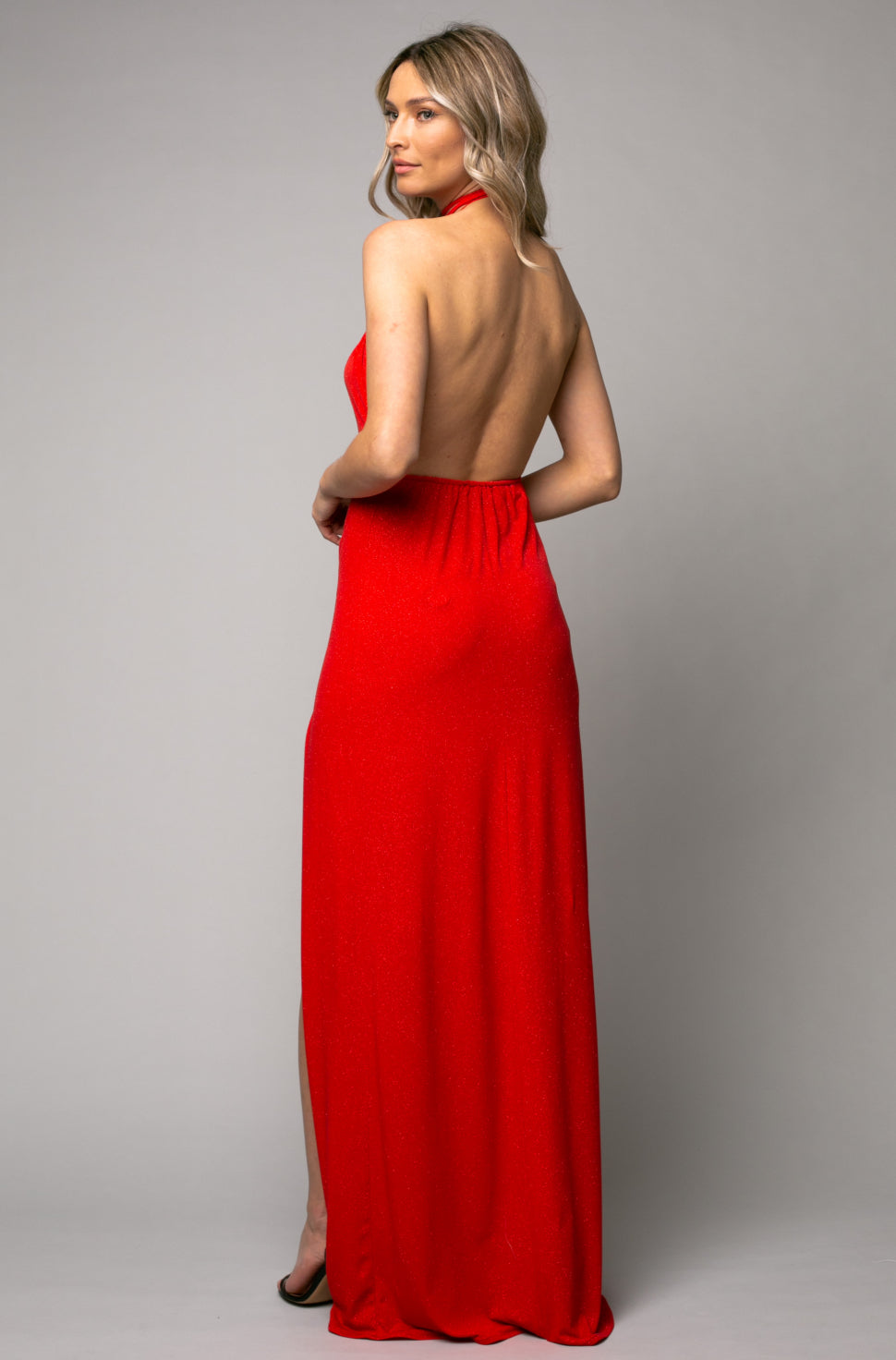 Havana Maxi Lurex Jersey Dress In Red