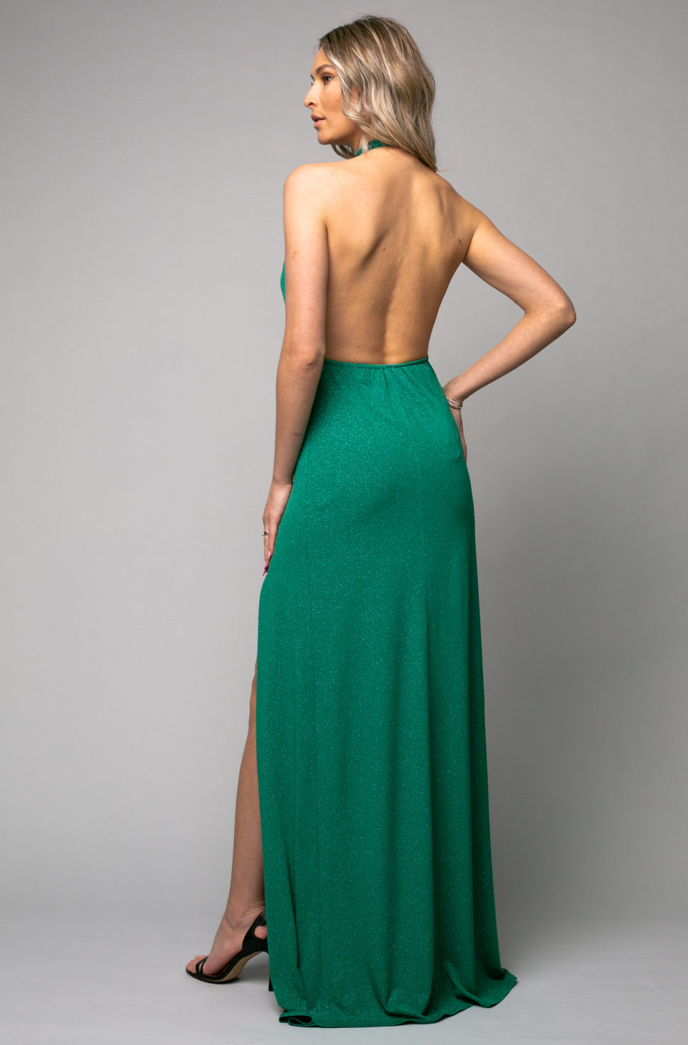 Havana Maxi Lurex Jersey Dress In Green
