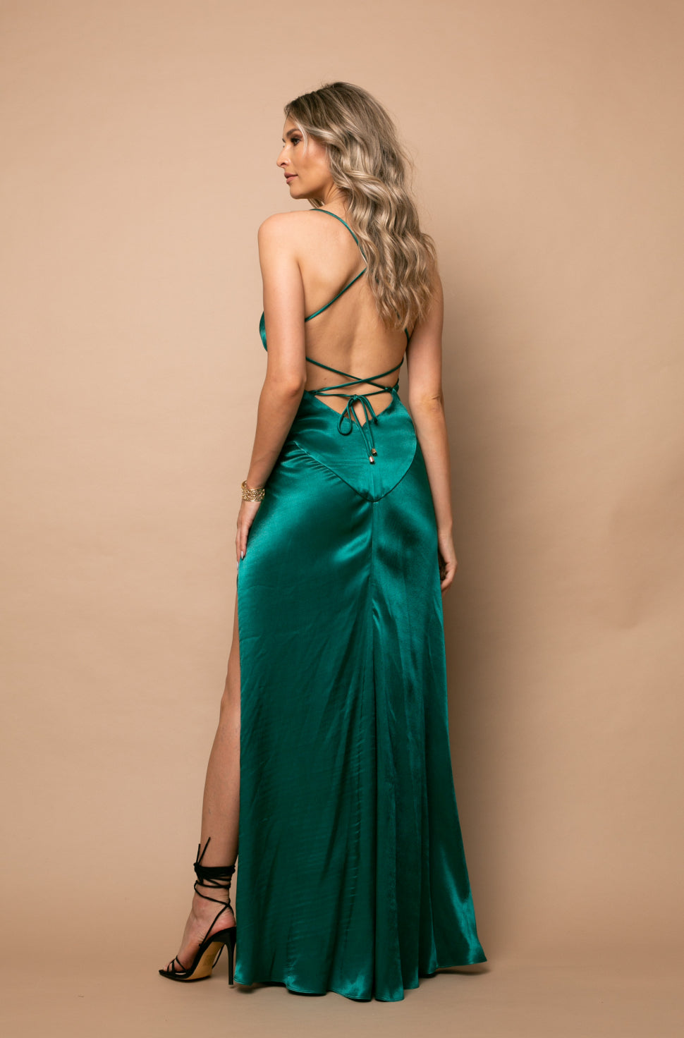 Seville Satin Viscose Maxi Dress In Emerald Green