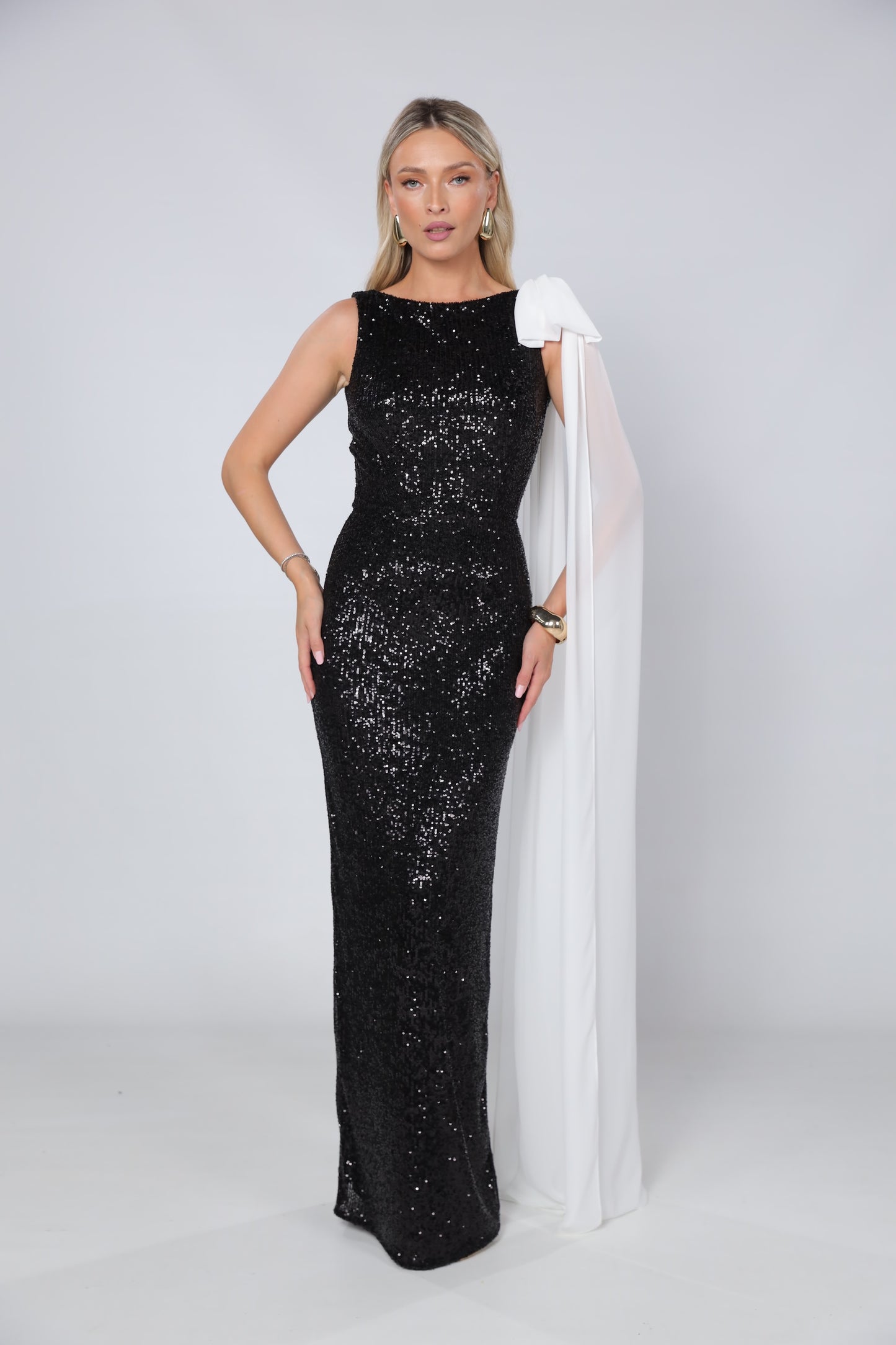 KYLIE BOW DETAILED SEQUIN BLACK