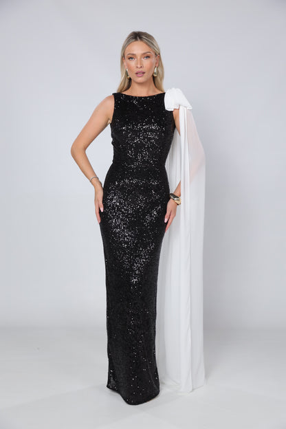 KYLIE BOW DETAILED SEQUIN BLACK