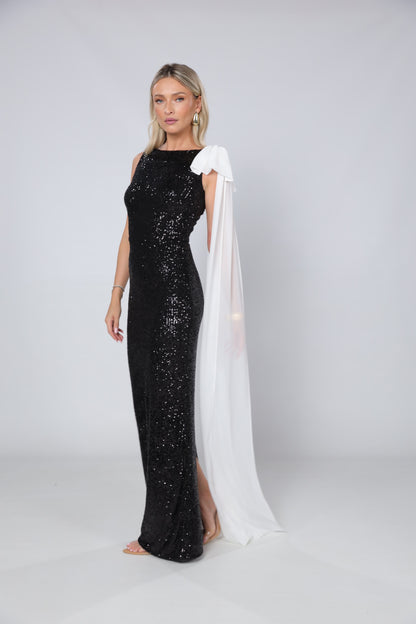KYLIE BOW DETAILED SEQUIN BLACK