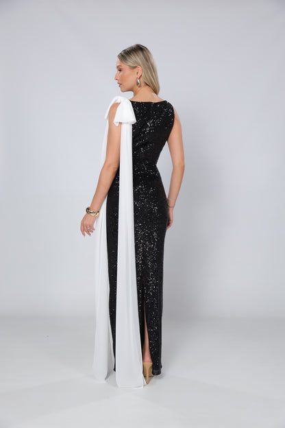 KYLIE BOW DETAILED SEQUIN BLACK