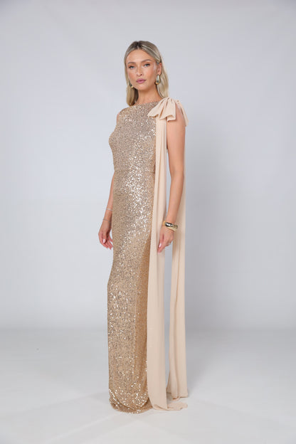 KYLIE BOW DETAILED SEQUIN GOLD