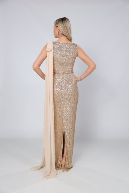 KYLIE BOW DETAILED SEQUIN GOLD