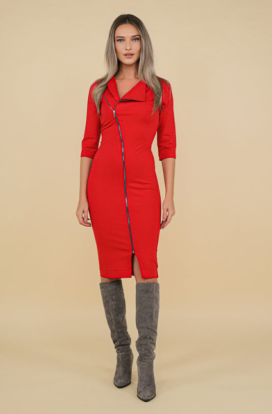 Chelsea Zipped Jersey Midi Dress In Red