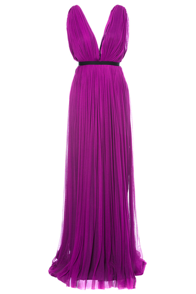 Santorini Cut Out Silk Tulle Dress in Purple