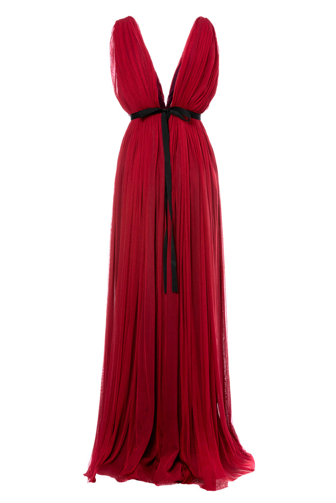 Santorini Cut Out Silk Tulle Dress in Red