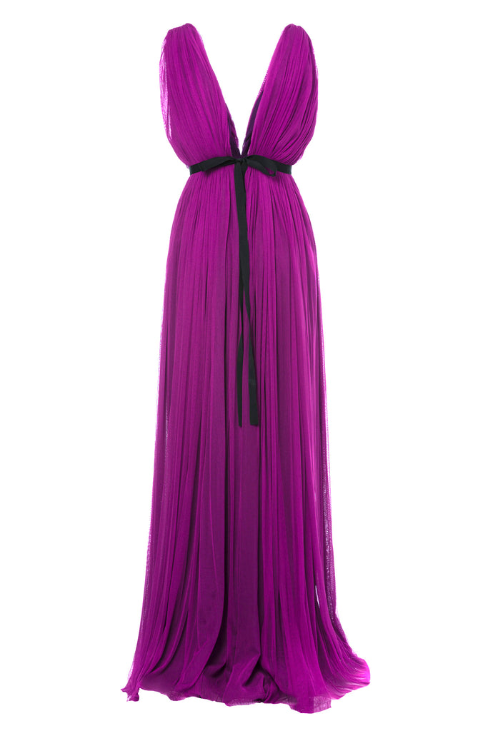 Santorini Cut Out Silk Tulle Dress in Purple
