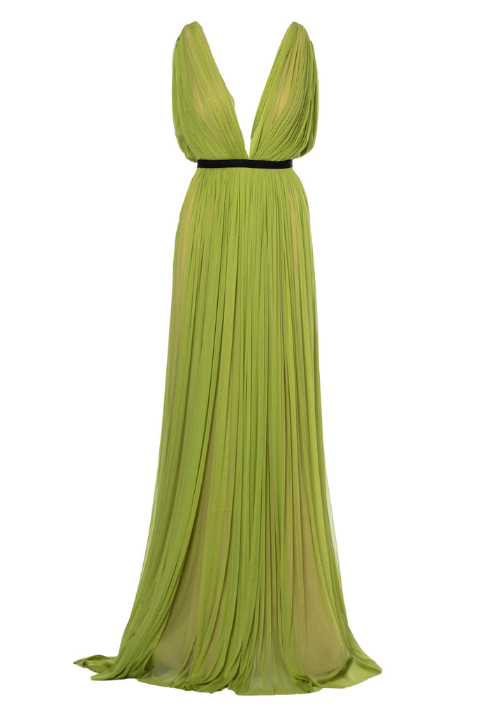 Santorini Cut Out Silk Tulle Dress in Lime