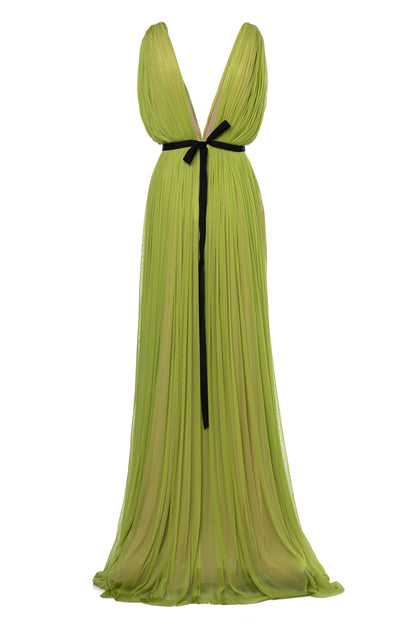 Santorini Cut Out Silk Tulle Dress in Lime