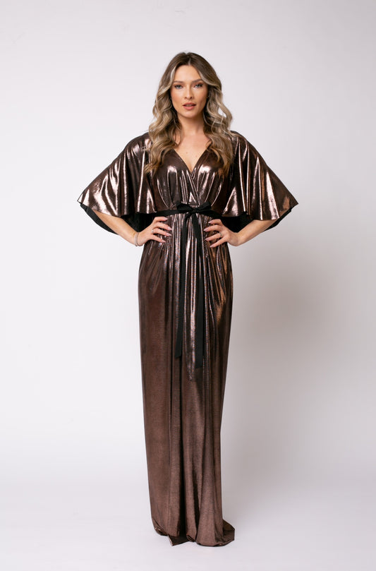 Florence Metallic Jersey Maxi Dress in Bronze