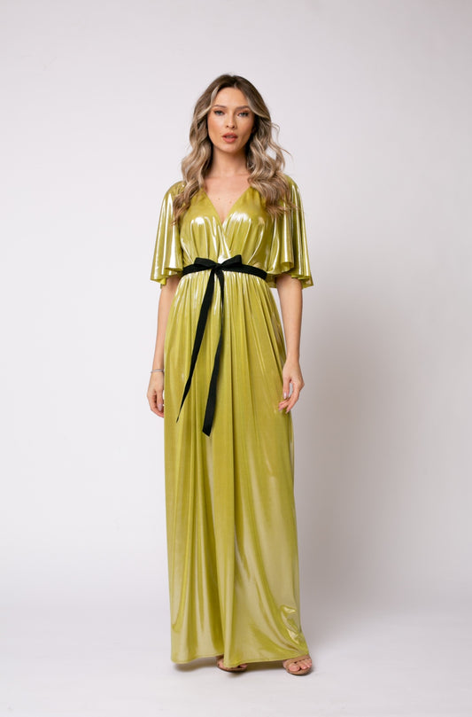 Florence Metallic Jersey Maxi Dress in Green