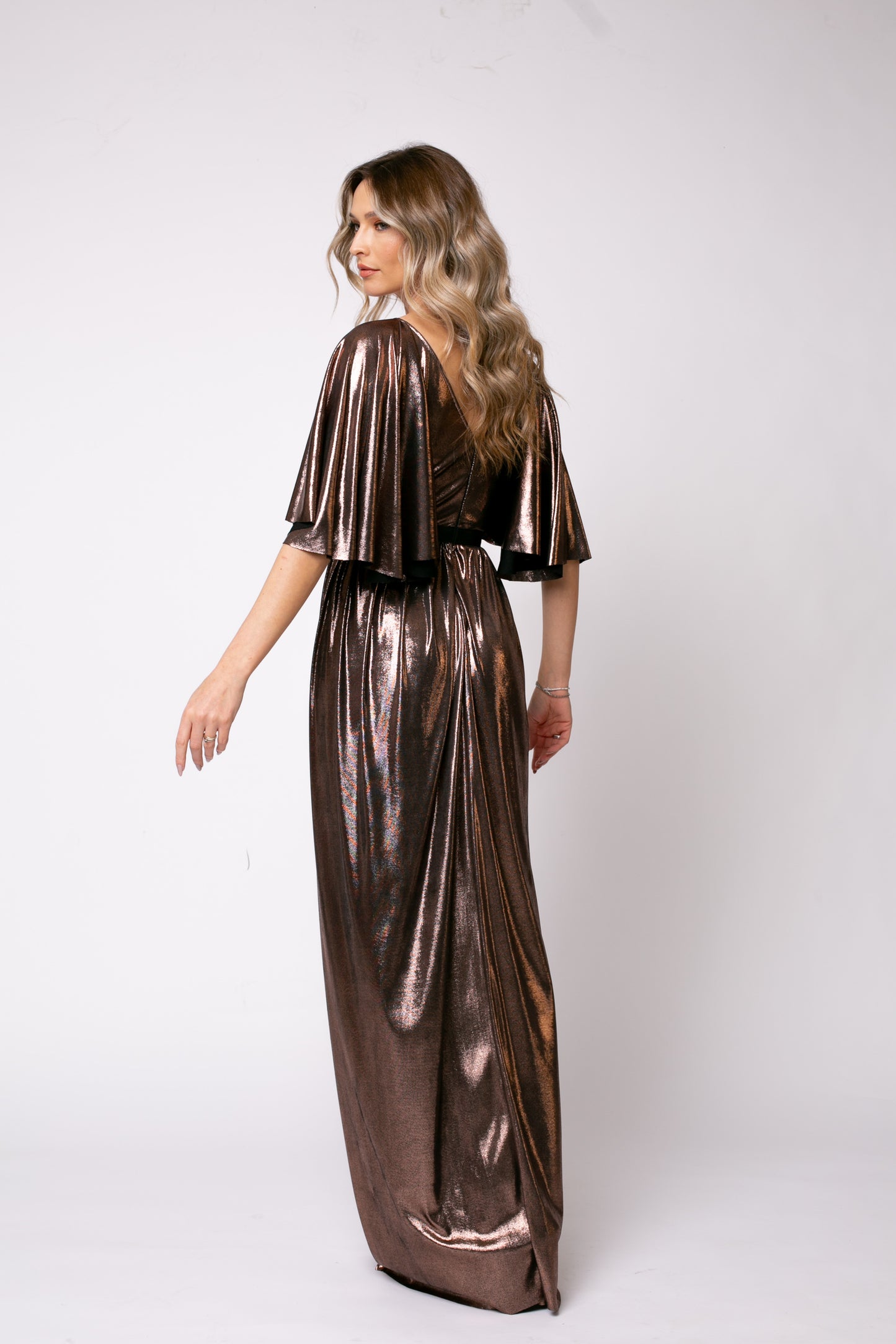 Florence Metallic Jersey Maxi Dress in Bronze