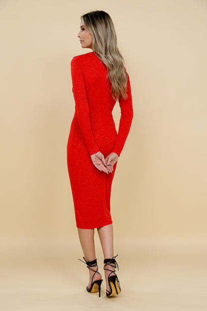 Mallorca Lurex Jersey Midi Dress in Red