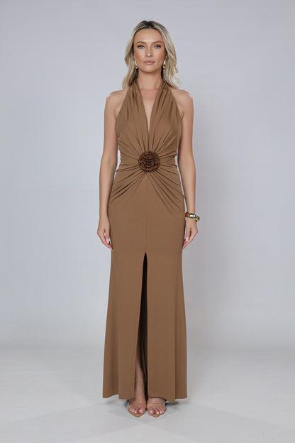 Mallorca Jersey Open back Maxi Dress in Mocha