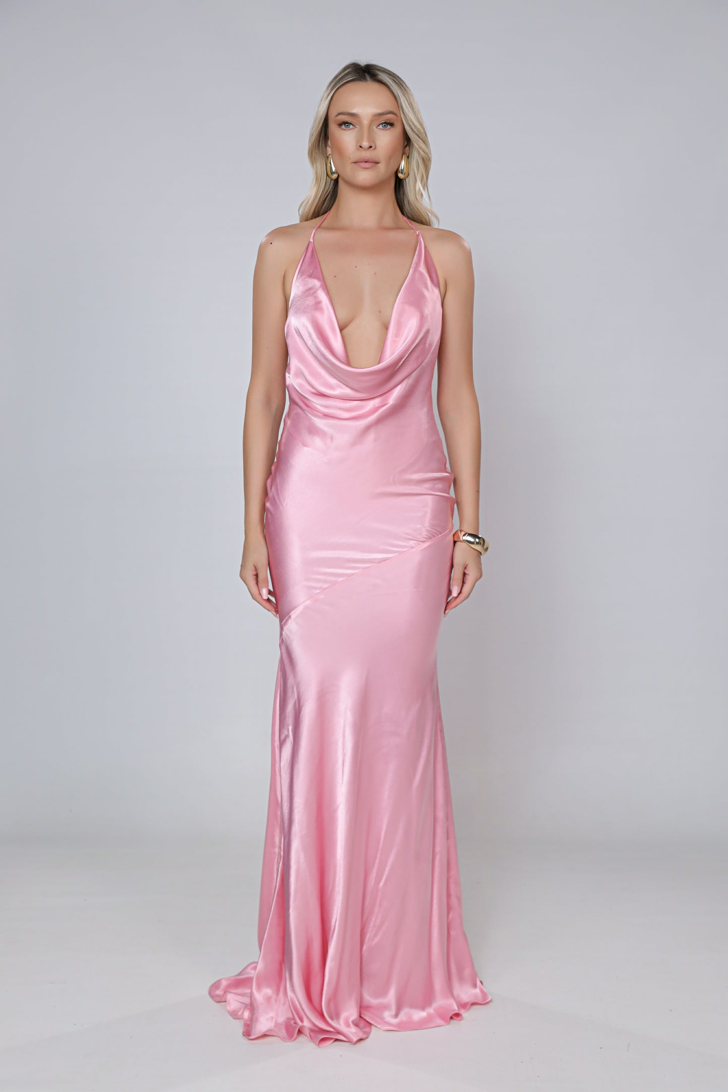 Ibiza Satin Maxi Dress In Pink