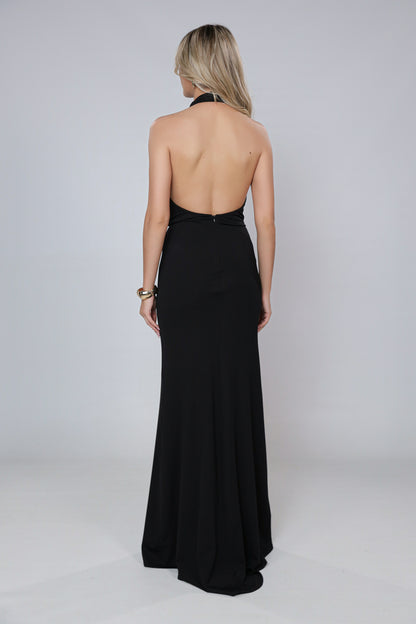 Mallorca Jersey Open back Maxi Dress in Black