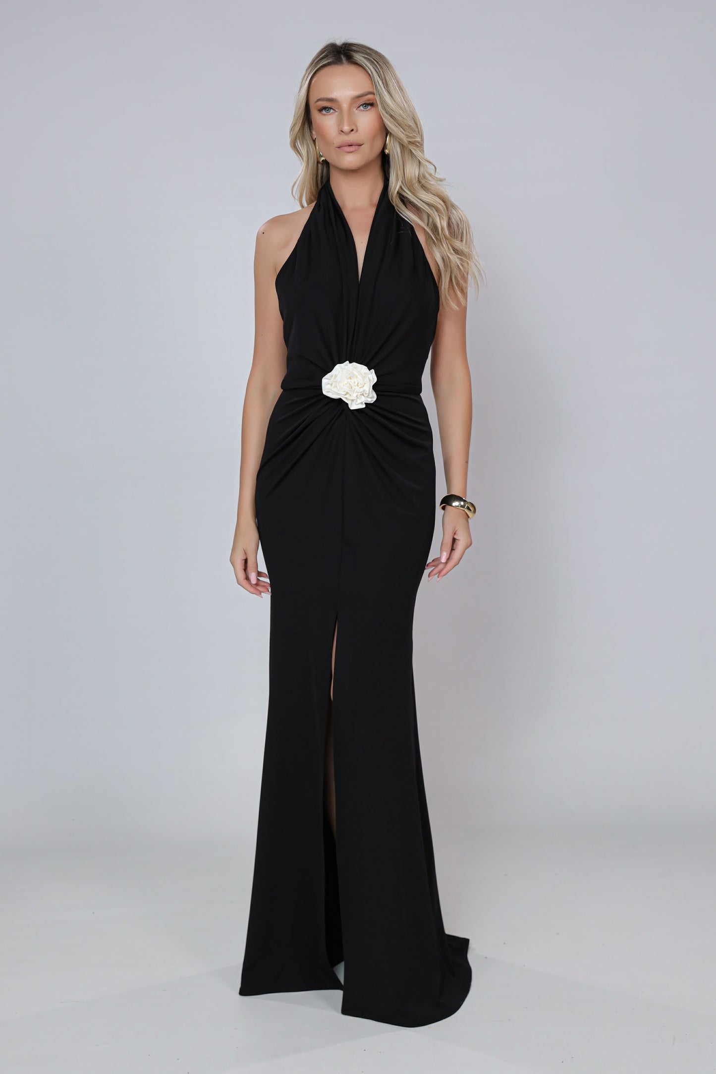 Mallorca Jersey Open back Maxi Dress in Black