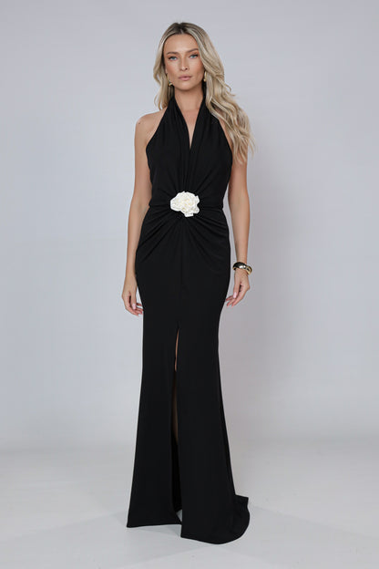 Mallorca Jersey Open back Maxi Dress in Black