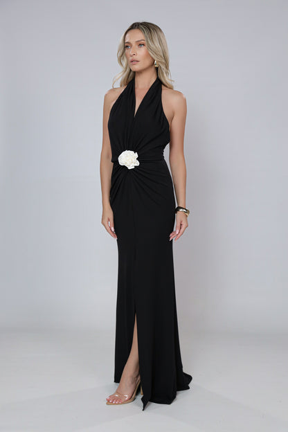 Mallorca Jersey Open back Maxi Dress in Black