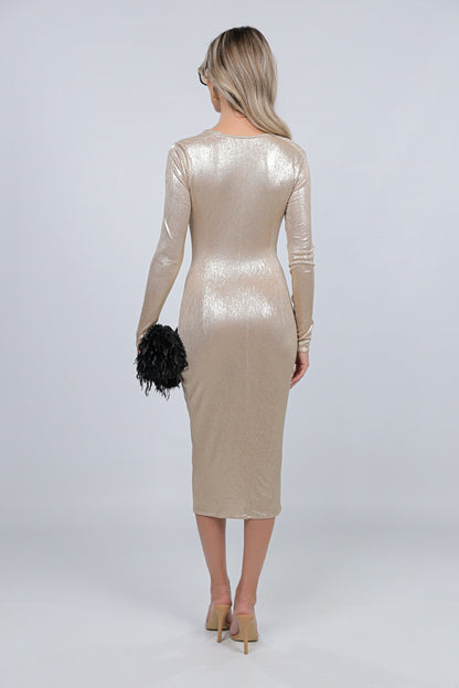 Mallorca Knit Jersey Midi Dress in  Gold