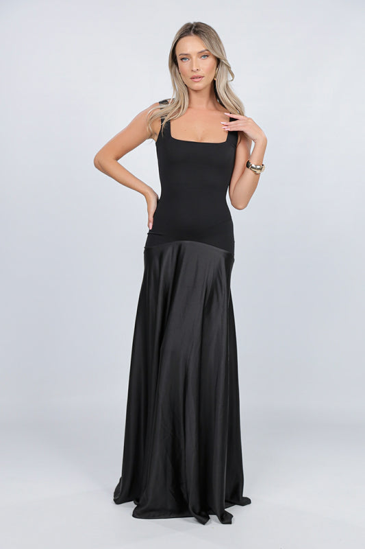 London Jersey Satin Maxi Dress In Black
