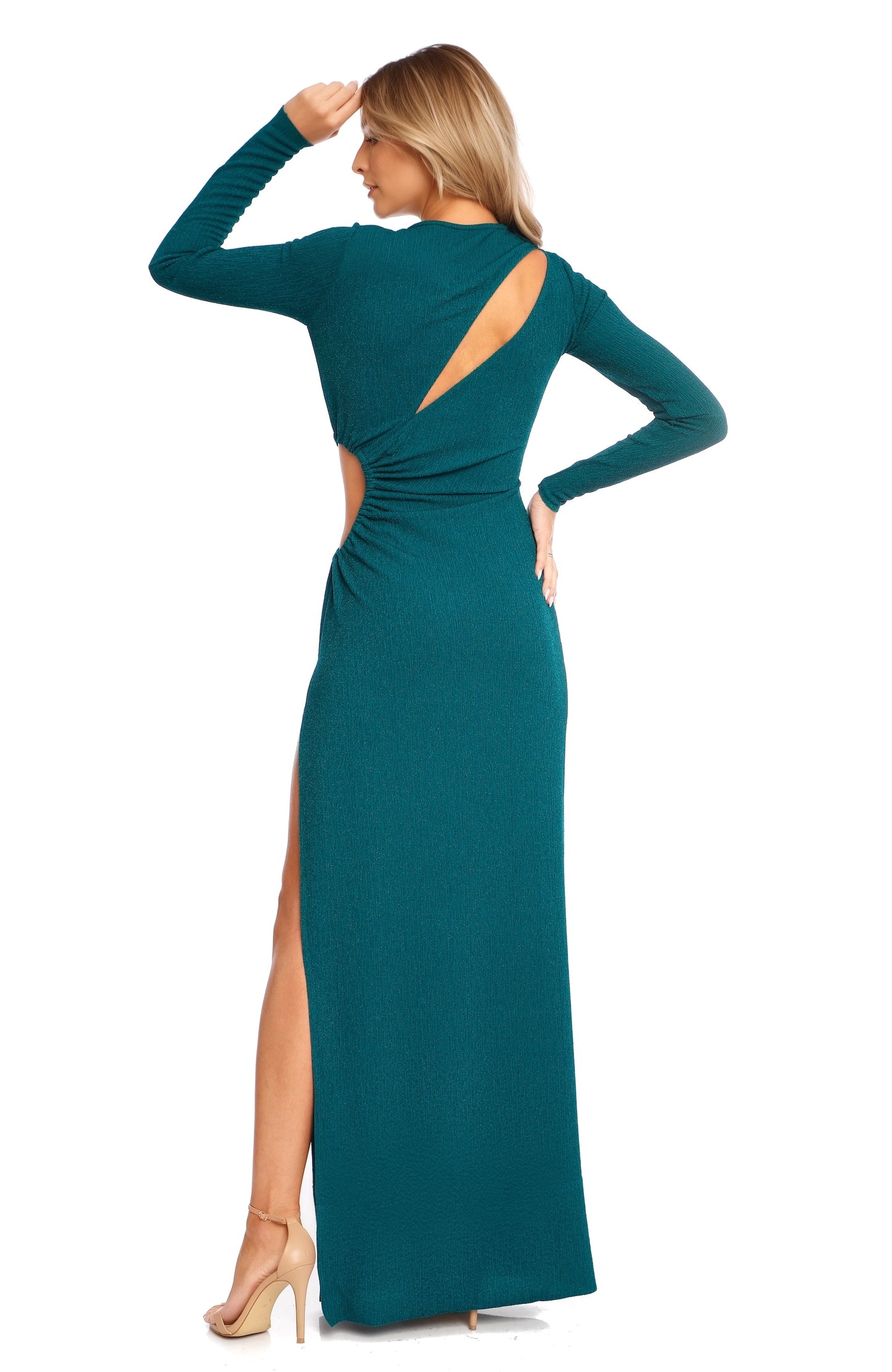 Mykonos Glitter Jersey Cut Out Maxi Dresss In Green
