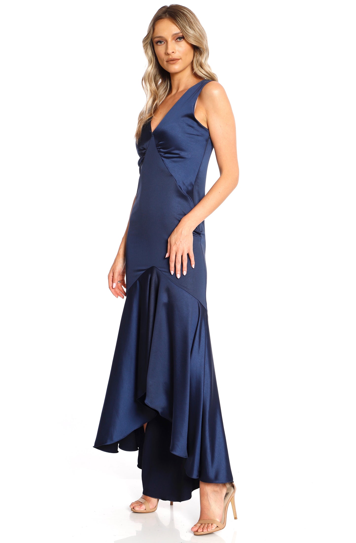 Tango Maxi Satin Dress In Navy