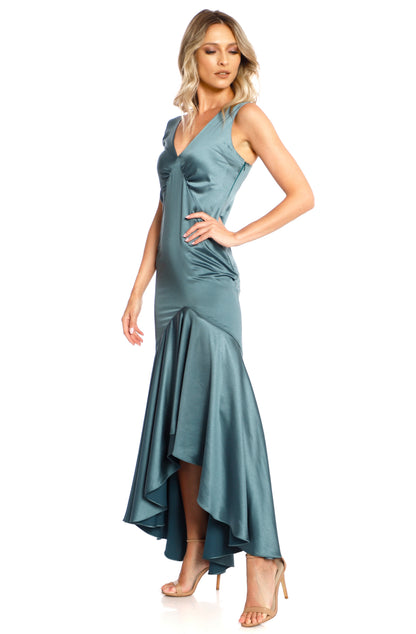 Tango Maxi Satin Dress In Dark Green