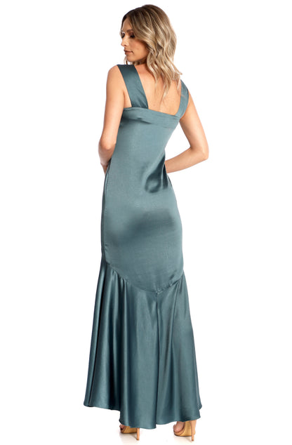 Tango Maxi Satin Dress In Dark Green