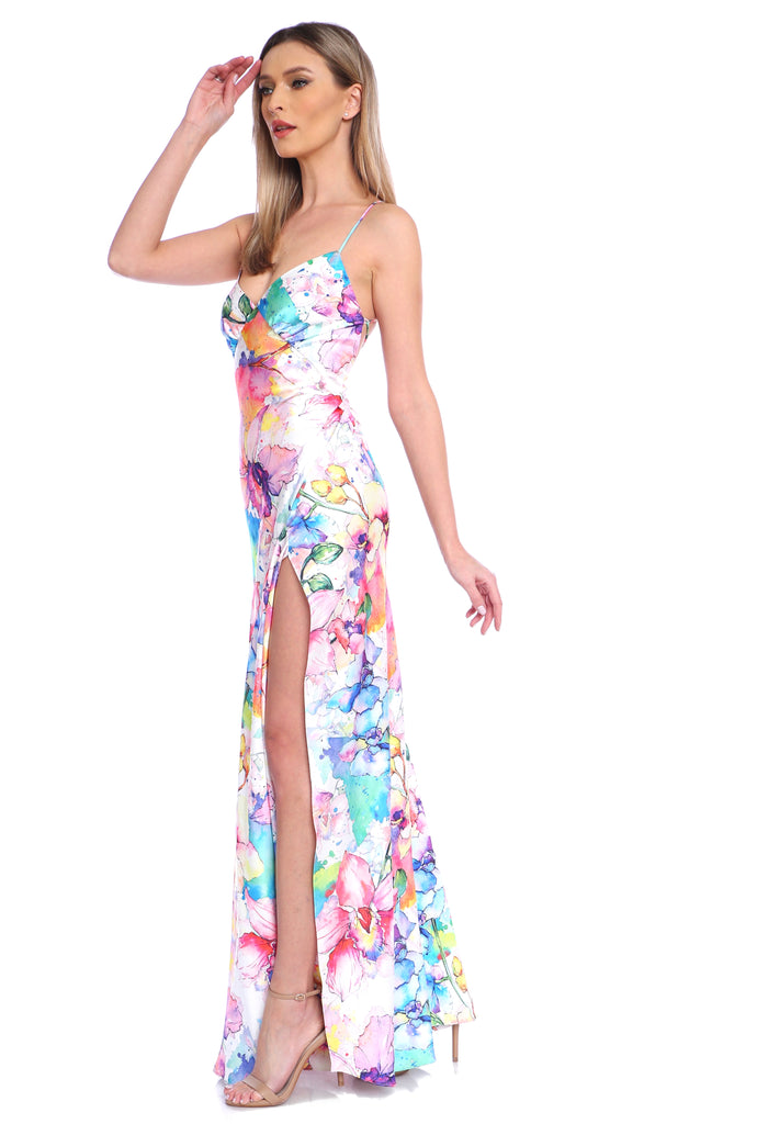 Seville Satin Gown in Provence Print